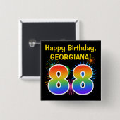 Fun Fireworks + Regenbogenmuster "88" Geburtstag # Button (Vorne & Hinten)