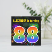 Fun Fireworks + Regenbogenmuster "88" Geburtstag # Einladung (Stehend Vorderseite)