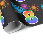 Fun Fireworks + Regenbogenmuster "8" Ereignisnumme Geschenkpapier (Rolleneckpunkt)