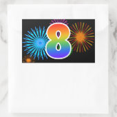 Fun Fireworks + Regenbogenmuster "8" Ereignisnumme Rechteckiger Aufkleber (Tasche)