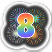 Fun Fireworks + Regenbogenmuster "8" Event # Aufkleber (Vorderseite)