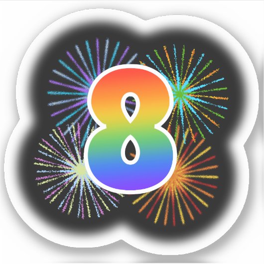 Fun Fireworks + Regenbogenmuster "8" Event # Aufkleber (Vorderseite)