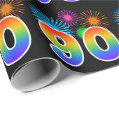 Fun Fireworks + Regenbogenmuster "90" Ereignisnumm Geschenkpapier (Rolleneckpunkt)