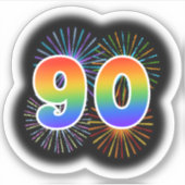 Fun Fireworks + Regenbogenmuster "90" Event # Aufkleber (Vorderseite)