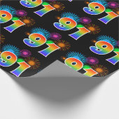 Fun Fireworks + Regenbogenmuster "91" Ereignisnumm Geschenkpapier (Ecke)