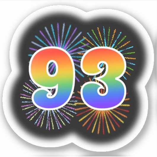 Fun Fireworks + Regenbogenmuster "93" Event # Aufkleber (Vorderseite)