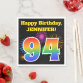 Fun Fireworks + Regenbogenmuster "94" Geburtstag # Serviette (Beispiel)