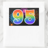 Fun Fireworks + Regenbogenmuster "95" Ereignisnumm Rechteckiger Aufkleber (Tasche)