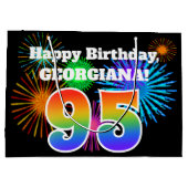 Fun Fireworks + Regenbogenmuster "95" Geburtstag # Große Geschenktüte (Rückseite)