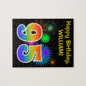 Fun Fireworks + Regenbogenmuster "95" Geburtstag # Puzzle (Horizontal)