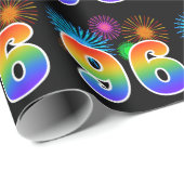 Fun Fireworks + Regenbogenmuster "96" Ereignisnumm Geschenkpapier (Rolleneckpunkt)