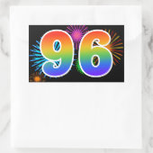 Fun Fireworks + Regenbogenmuster "96" Ereignisnumm Rechteckiger Aufkleber (Tasche)