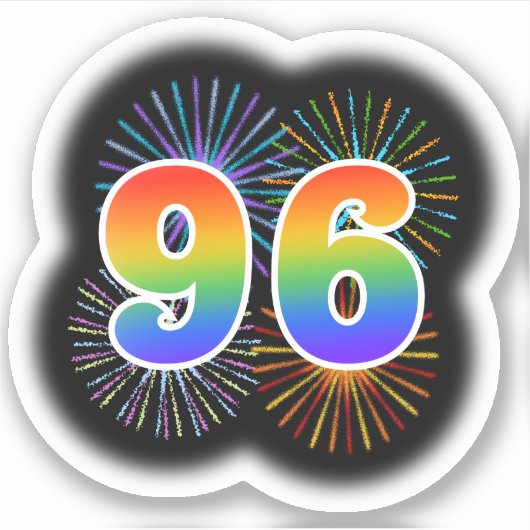 Fun Fireworks + Regenbogenmuster "96" Event # Aufkleber (Vorderseite)