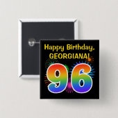 Fun Fireworks + Regenbogenmuster "96" Geburtstag # Button (Vorne & Hinten)
