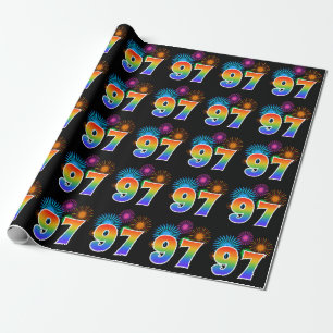 Fun Fireworks + Regenbogenmuster "97" Ereignisnumm Geschenkpapier