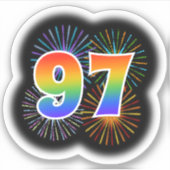 Fun Fireworks + Regenbogenmuster "97" Event # Aufkleber (Vorderseite)