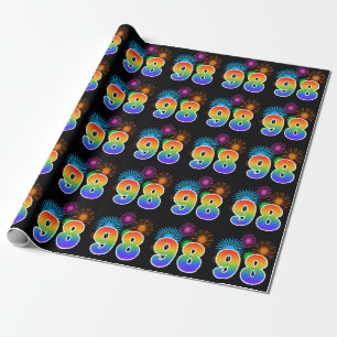 Fun Fireworks + Regenbogenmuster "98" Ereignisnumm Geschenkpapier