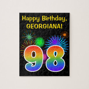 Fun Fireworks + Regenbogenmuster "98" Geburtstag # Puzzle