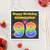 Fun Fireworks + Regenbogenmuster "98" Geburtstag # Serviette (Beispiel)