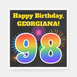 Fun Fireworks + Regenbogenmuster "98" Geburtstag # Serviette