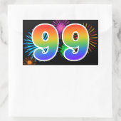 Fun Fireworks + Regenbogenmuster "99" Ereignisnumm Rechteckiger Aufkleber (Tasche)