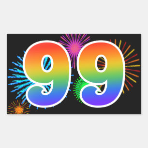 Fun Fireworks + Regenbogenmuster "99" Ereignisnumm Rechteckiger Aufkleber