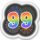 Fun Fireworks + Regenbogenmuster "99" Event # Aufkleber (Vorderseite)