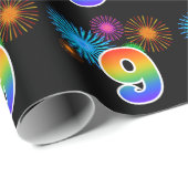 Fun Fireworks + Regenbogenmuster "9" Ereignisnumme Geschenkpapier (Rolleneckpunkt)