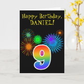 Fun Fireworks + Regenbogenmuster "9" Geburtstag # Karte (Gelbe Blume)