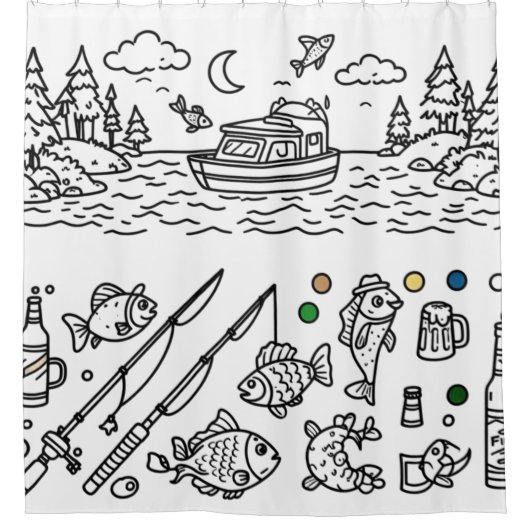Fun Fishing Adventure Doodle Art Duschvorhang (Vorderseite)