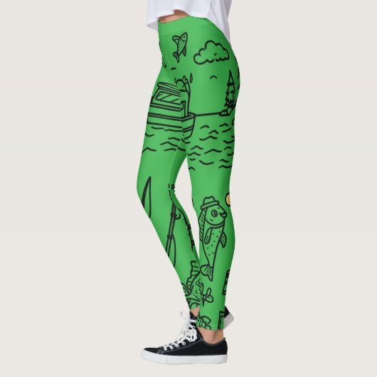 Fun Fishing Adventure Doodle Art Leggings (Links)