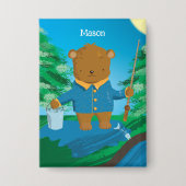 Fun Fishing Brown Bear Kid Pin Button (Vorderseite)