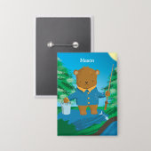 Fun Fishing Brown Bear Kid Pin Button (Vorderseite/Rückseite)
