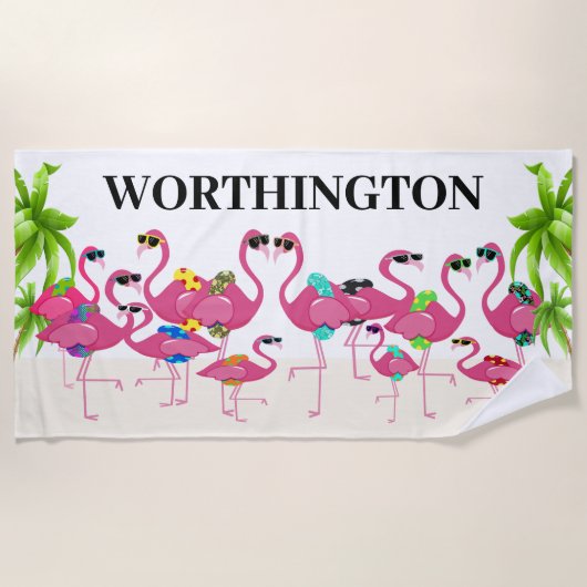 Fun Flamingo Family Strandtuch (Vorderseite)