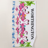 Fun Flamingo Family Strandtuch (Vorderseite)