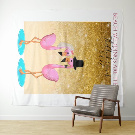 Fun Flamingo Hochzeit Foto Hintergrund Wandteppich (Beispiel (Horizontal))