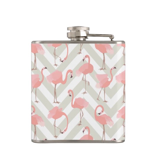 Fun Flamingo Muster mit Monogramm Flachmann (Rückseite)