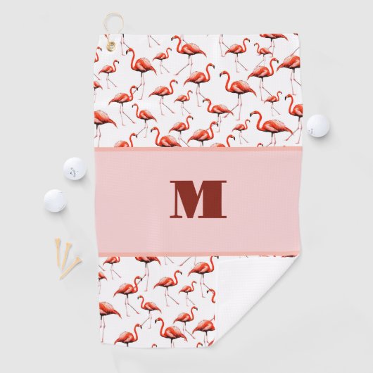 Fun Flamingo rosa Custom Monogram Ladys Golfhandtuch (Insitu)
