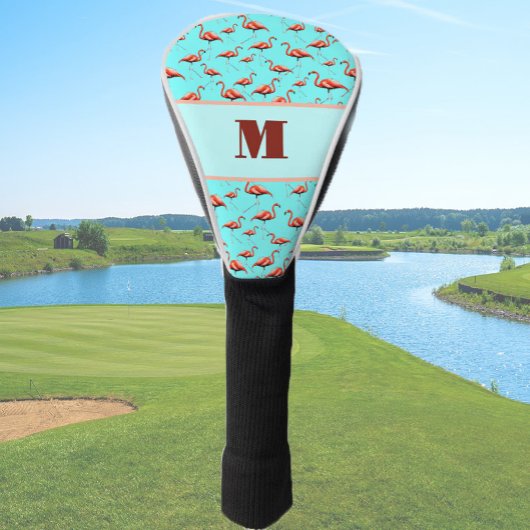 Fun Flamingo rosa und Aqua Custom Monogram Ladys Golf Headcover