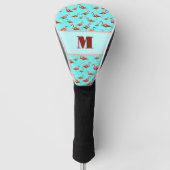 Fun Flamingo rosa und Aqua Custom Monogram Ladys Golf Headcover (Vorderseite)