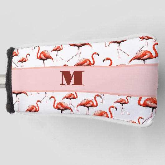 Fun Flamingo rosa und weiße benutzerdefinierte mon Golf Headcover (Vorderseite)