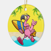 Fun Flamingo Surfer Keramik Ornament (Links)