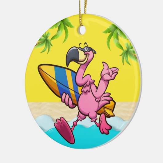 Fun Flamingo Surfer Keramik Ornament (Links)