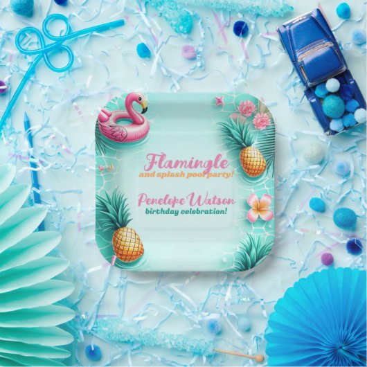 Fun Flamingo und Ananas Summer Pool Party Pappteller (Party)
