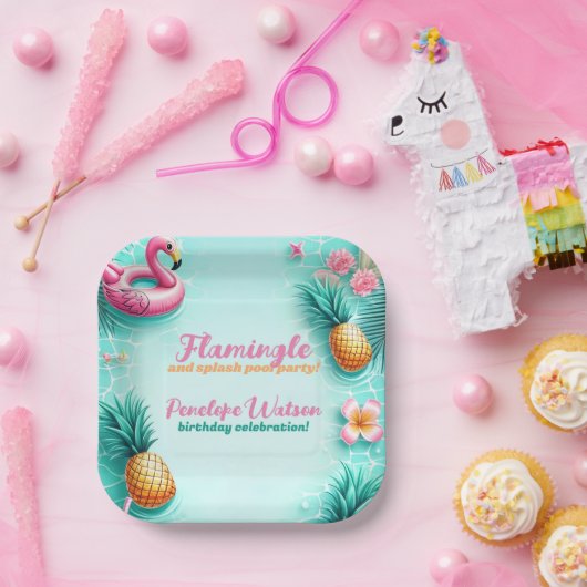 Fun Flamingo und Ananas Summer Pool Party Pappteller (Party)