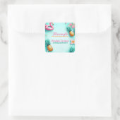Fun Flamingo und Ananas Summer Pool Party Quadratischer Aufkleber (Tasche)