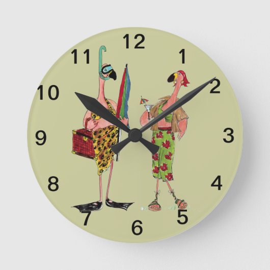 Fun Flamingo Wall Clock Runde Wanduhr (Vorderseite)