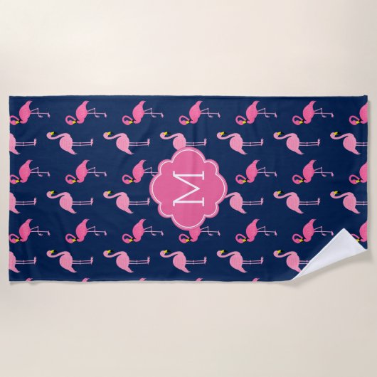 Fun Flamingos Muster Mit Monogramm Strandtuch (Vorderseite)