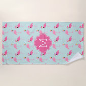 Fun Flamingos Muster Mit Monogramm Strandtuch (Vorderseite)