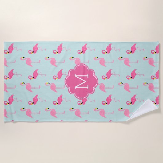 Fun Flamingos Muster Mit Monogramm Strandtuch (Vorderseite)